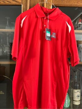 Nike Red Men's Golf Polo with White Shoulder Accents and 'U of A' Logo XL